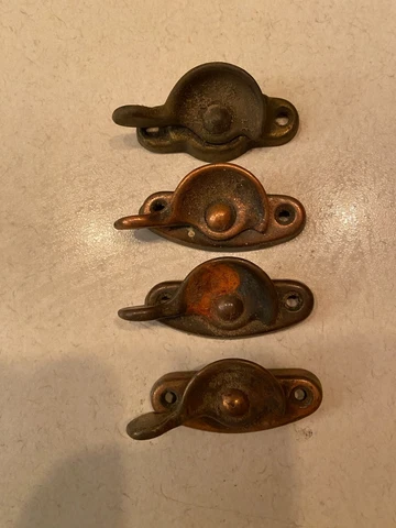4 Vintage Brass Window Locks Latches Copper 2.5" long no Catch Hooks Sash Cover
