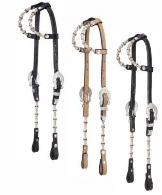 ROYAL KING Silver Barrel & Rawhide Headstall-Bridle - Double Ear- Black, Light or Dark Oil