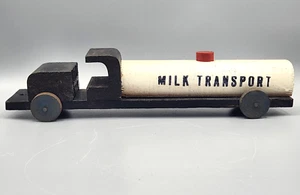 Vintage 1940s or 1950s Wooden Toy Milk Transport Truck Black and White, 12" Long - Picture 1 of 5