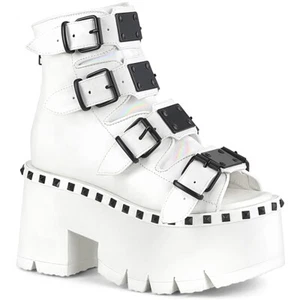 BLANCO 3.5" TOBILLO BOTA-HEBILLAS-PLACA DE METAL TALLA 6 7 8 9 10 11 12 - Imagen 1 de 1