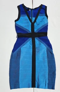 Celeb Boutique Bodycon Blue & Black V Neck Dress Size S - Picture 1 of 1