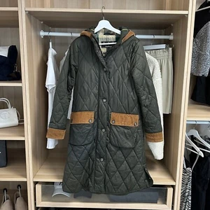 Barbour Womens Mickley Quilted Long Jacket Coat UK 10 Sage Green Country Quilt - Picture 1 of 11