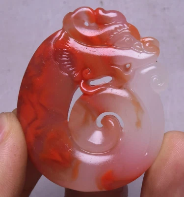 5CM China Natural Red Jade Carving Yu Pig Dragon Hook Gou Token Amulet Pendant - Image 1 of 4