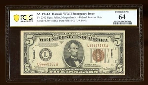 DBR 1934-A $5 FRN Hawaii Fr. 2302 PCGS-B 64 Serial L54448166A - Picture 1 of 2