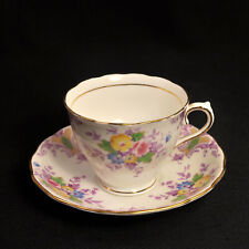 Colclough Cup & Saucer Floral Sprays Yellow Green Purple Leaves w/Gold 1939-1945