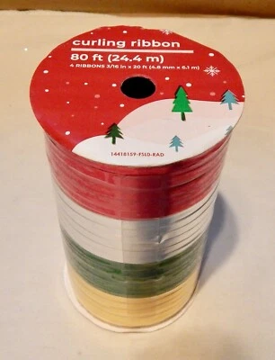 Curling Ribbon Shiny 3/16” x 80 ft Total 4 Color 20 ft Each By Happy Home 271W - Image 1 of 2
