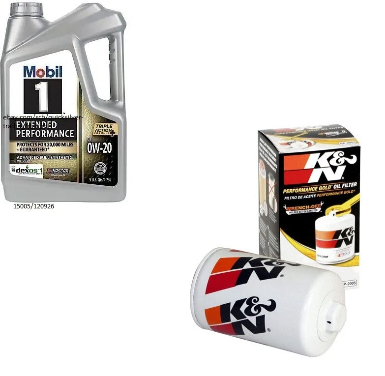 Aceite de motor totalmente sintético Mobil1 E/P 0w20 - 5 cuartos de galón con filtro de aceite K&N HP-2005 Foto 1 de 1