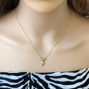 14K Solid Gold Mini Dolphin Tricolor Circle Pendant Dainty Necklace 17" - C86-89 - Picture 1 of 7
