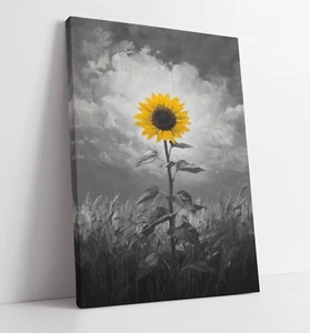 LONE SUNFLOWER -DEEP FRAMED CANVAS WALL ART PRINT - Picture 1 of 3