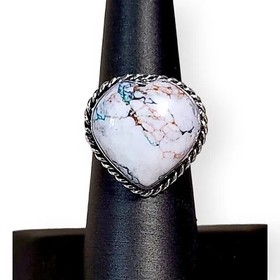 Anillo Corazón Turquesa Blanco Dama 925 Esterlina Talla 6.5 Foto 1 de 4