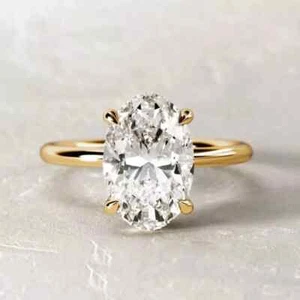 3.20CT Oval Cut Diamond Wedding Ring IGI Certified 14K Yellow Gold Lab Grown - Picture 1 of 9