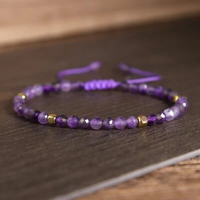 Natural Amethyst Bracelet Purple Crystal Healing Bracelet Dainty Style - Image 1 of 4