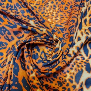 Orange Leopard Crepe Fabric Spots Dress Craft Drape Costume Material 58" Meter - Picture 1 of 4