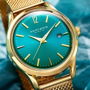Reloj para mujer Akribos XXIV AK930TQ esfera turquesa oro amarillo malla estilo fecha - Imagen 1 de 6