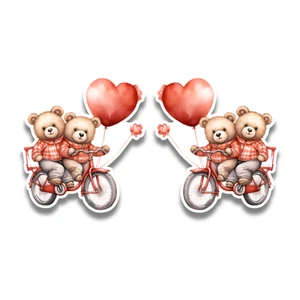 2x Small Teddy Bear Couple Bike Valentine's Day Vinyl Sticker Decals 60x55mm - Bild 1 von 1
