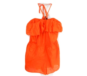 J. Crew Damen kleiner Strampler Baumwolle Rüschen Neckholder trägerlos rot orange NEU Neu mit Etikett - Bild 1 von 4