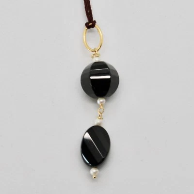 Colgante de Oro Amarillo 18K 750 Ónix Negro Y Mini Perlas De Agua Dulce - Imagen 1 de 4