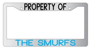 Chrome License Plate Frame Property Of The Smurfs Auto Accessory - Picture 1 of 1