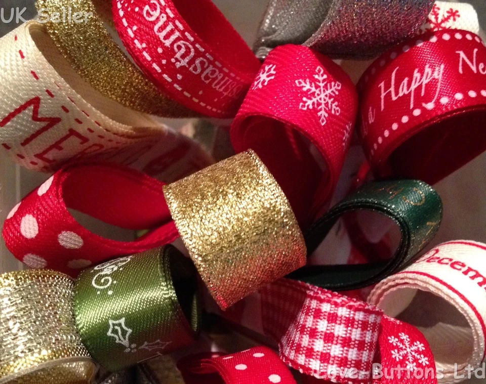 CHRISTMAS RIBBON BUNDLES 5 x 1M PACK GIFT WRAPPING WREATHS DECORATIONS CRAFTS