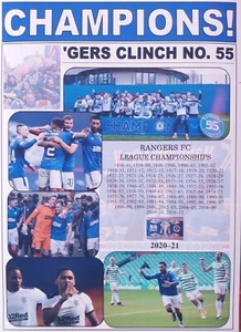 Rangers 2021 Scottish Premiership Champions - 55 League Titel - Souvenir Print  - Bild 1 von 1