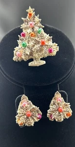 Juego de pendientes y broches vintage con clip para árbol de Navidad - Imagen 1 de 9