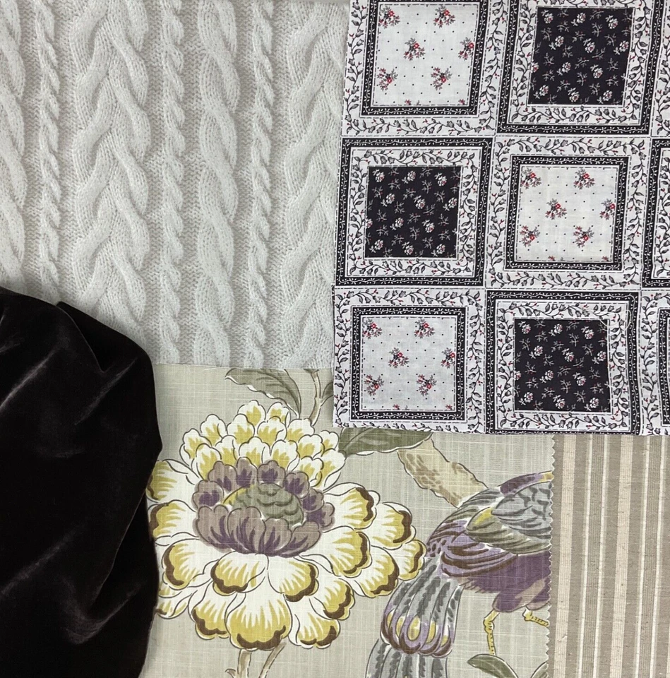 Vintage & modern floral cotton + velvet craft fabric pack - Image 1 of 4