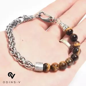 Stress Relief Tigers Eye Obsidians Mens Bracelets 8mm Beads With Chain Jewelry - Picture 1 of 22