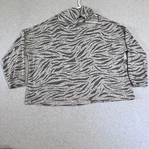 Terra & Sky Sweater Womens 2X Gray Turtle Neck Cut Out Long Sleeve Animal New - Picture 1 of 11