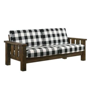 Furniture of America Straight Sofa 78" Removable Cushions Square Arm Wood Brown - Picture 1 of 8