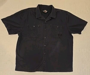 Harley Davidson Garage Shirt Workwear Navy Blue Short Sleeve Embroidered XXL - Imagen 1 de 10