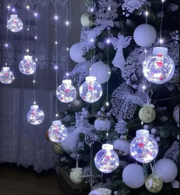 PALLINE Natalizie Trasparenti LED fiocchi neve Babbo NATALE Decorazioni Albero - Immagine 1 di 4