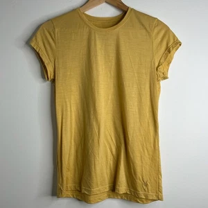 T-shirt donna Ibex giallo senape lana merino manica corta taglia M strato base calda - Foto 1 di 6