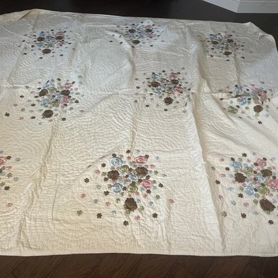 Bella Lux Cotton King Embroidered Coverlet Preowned. Some Yellow Stains. - Image 1 of 4