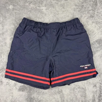 Pantalones Cortos De Colección Polo Deportivos Ralph Lauren Para Hombre Medianos Azul Marino Bañador Bandera Roja Años 90 Foto 1 de 4