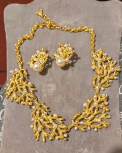 Kenneth J Lane authentic gold faux pearl branch Necklace & Earrings USA - Picture 1 of 6