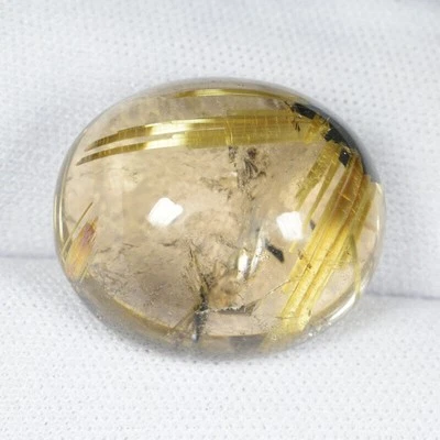 35.47 ct SHIMMERING 100% UNTREATED NATURAL GOLDEN RUTILE QUARTZ CABOCHON See Vdo - Image 1 of 2