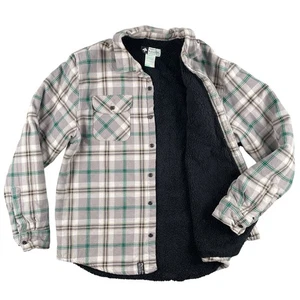 LRG Lifted Research Group Flannel Jacket Mens XL Green Gray Plaid Sherpa Lined - Picture 1 of 12