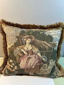 Sherry Kline French Country Woman With Sheep Tapestry Pillow 18 x 18 - Picture 1 of 8