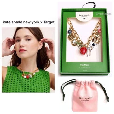 NUEVO CON ETIQUETAS Collar Kate Spade New York X Target Chapado en Oro Grueso Dije + Bolsa para el Polvo Foto 1 de 4