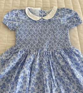 Janie and Jack Floral Smocked Charlotte Dress Blue White Collared Size 6 - Picture 1 of 11