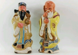 Vintage 2 chinesische Sanxing Gott Porzellan Figuren 3 Sterne Weise Männer Fu Lu Shou - Bild 1 von 19