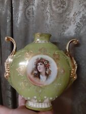 Vase Art Nouveau Royal Wettin antique en porcelaine stylisée avec portrait Allemagne 
