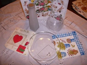 Piatto, Boccia, Bottiglia vetro trasparente + 1 Foglio e 2 tovagl. per Decoupage - Foto 1 di 3