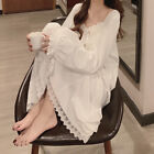 Lady Lolita Maxi Nightdress White Lace Trim Long Puff Sleeve Nightgown Sleepwear