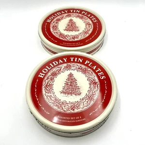 Restoration Hardware Assorted Holiday Tin Plates Set of 8- Festive Art & Durable - Picture 1 of 9