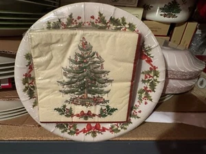 CB Gibson Spode CHRISTMAS TREE White Dessert Paper Plates & Napkins - Picture 1 of 2