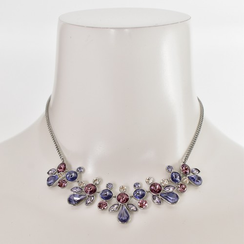 Collana nuova $125 GIVENCHY lilla viola rosa cristallo dichiarazione tono argento