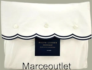 Ralph Lauren Malin Scallop Organic Cotton KING Flat Sheet Polo Navy - Picture 1 of 4