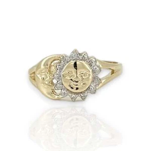 Anello vero viso luna e sole taglio diamante - oro giallo 10 carati - Foto 1 di 16