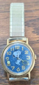 Vintage Snoopy Denim Tennisuhr 1958 United Feature Syndicate Speidel siehe Video - Bild 1 von 9